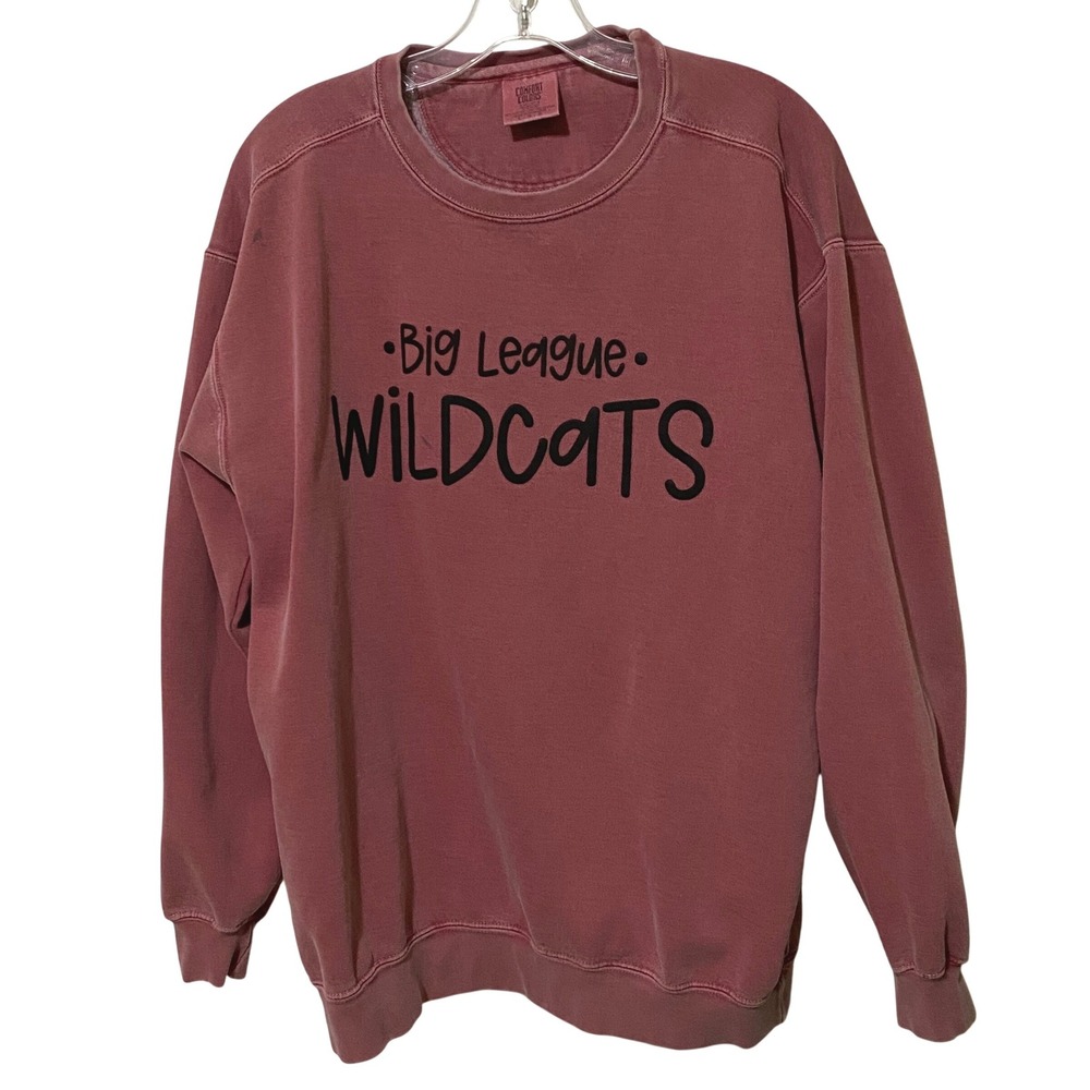 Big League Wildcats Faded Crewneck Sweatshirt Womens L Pink Preppy Varsity Retro